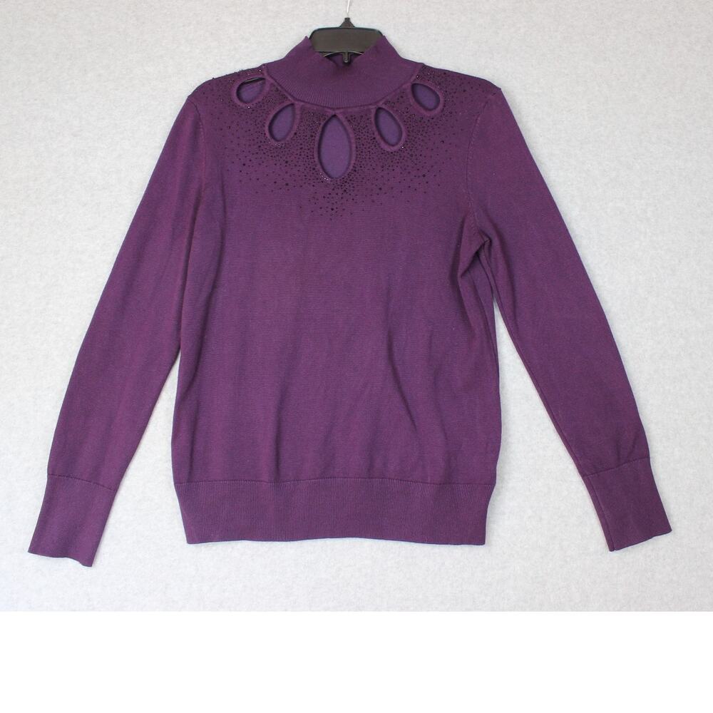 Cable & Gauge Sweater Womens Medium Purple Knit Ribbed Hem Cuffs Comfort
